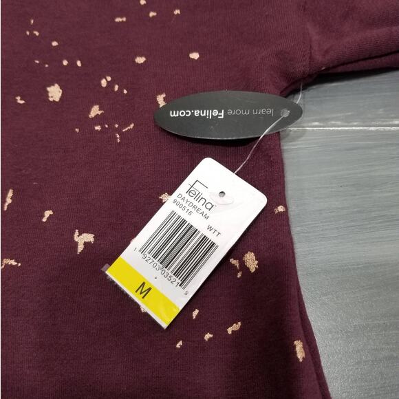 Felina Hoodie Soft Stretchy Size Medium Burgundy & Metallic Foil Print - Picture 6 of 9